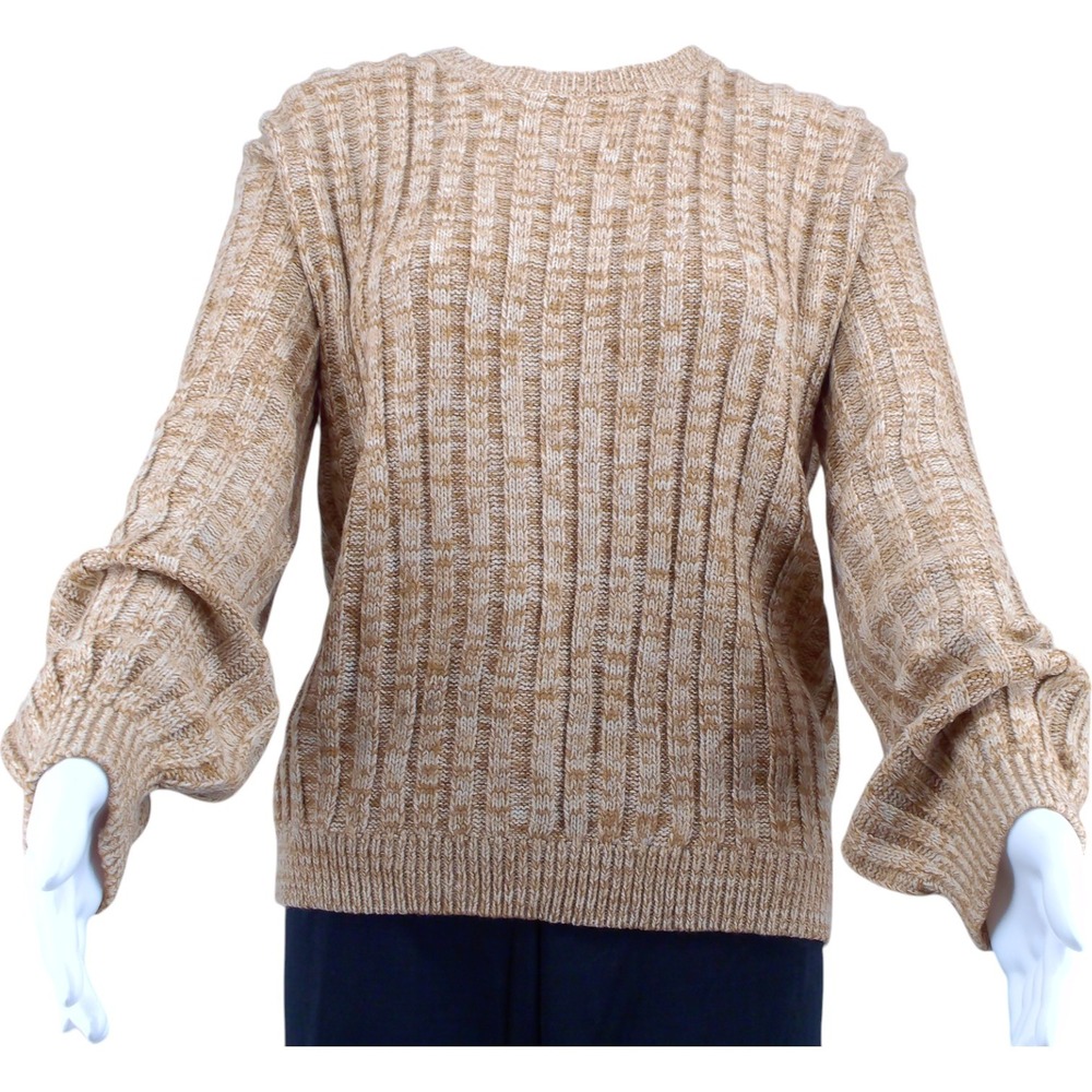 Blanknyc Heather Ribbed Crewneck Chunky Pullover Sweater Women's M Tan Orange‎